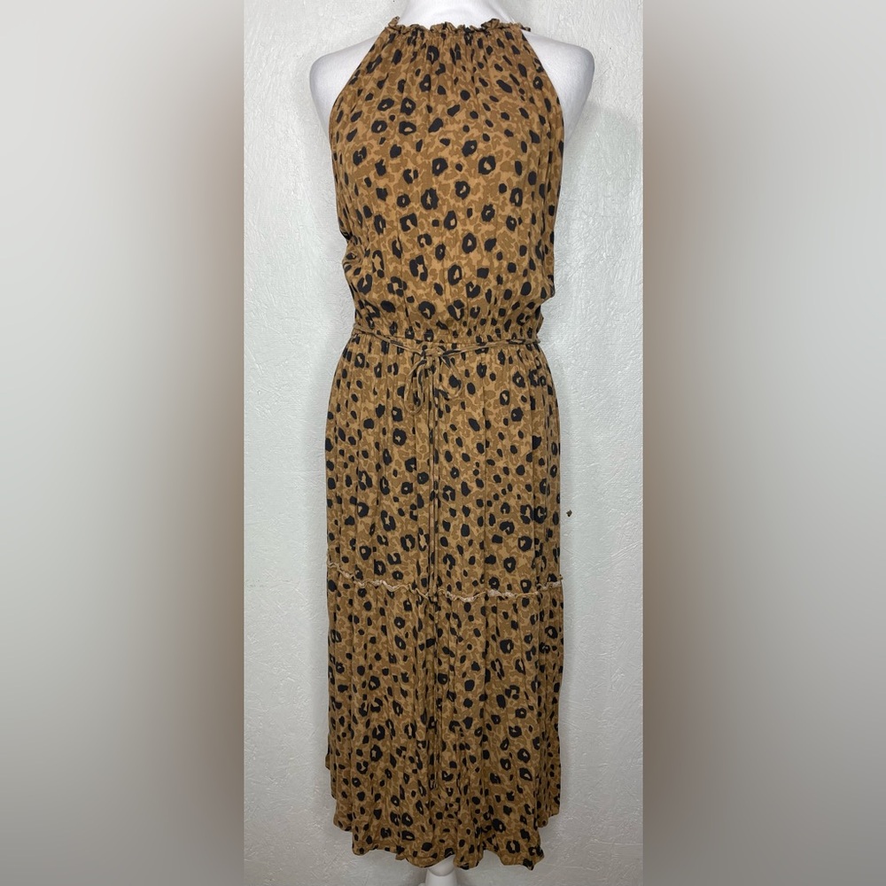 Ava&Viv Animal Print Halter Tie Waist Midi Sundress Boho Tiered Flowy Resort Lg - Picture 4 of 13